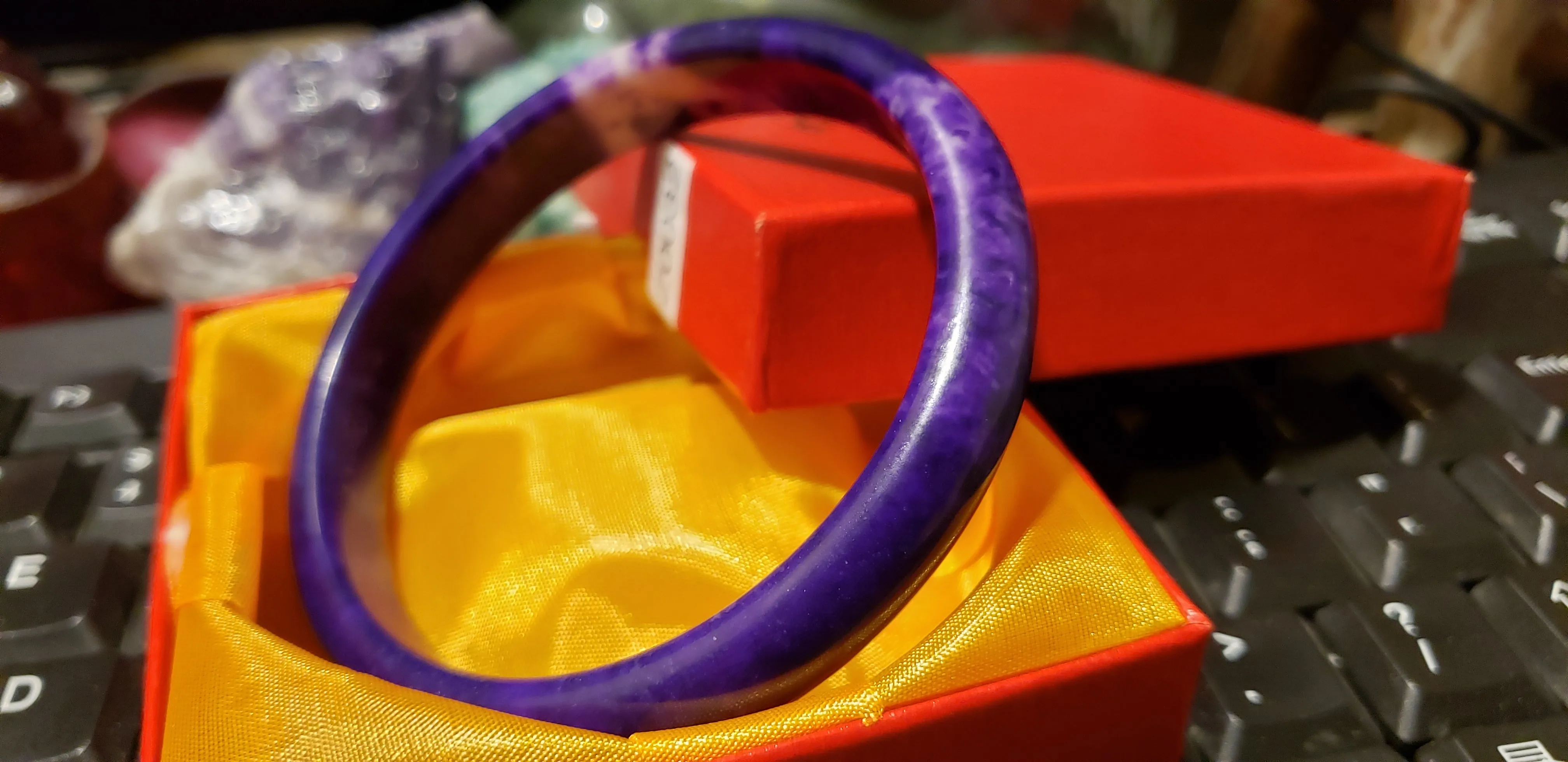 10% OF- 66/67/68mm Certified Natural Lavender Purple Emerald Jade A HandCarved Lucky Bracelet Bangle Z0032