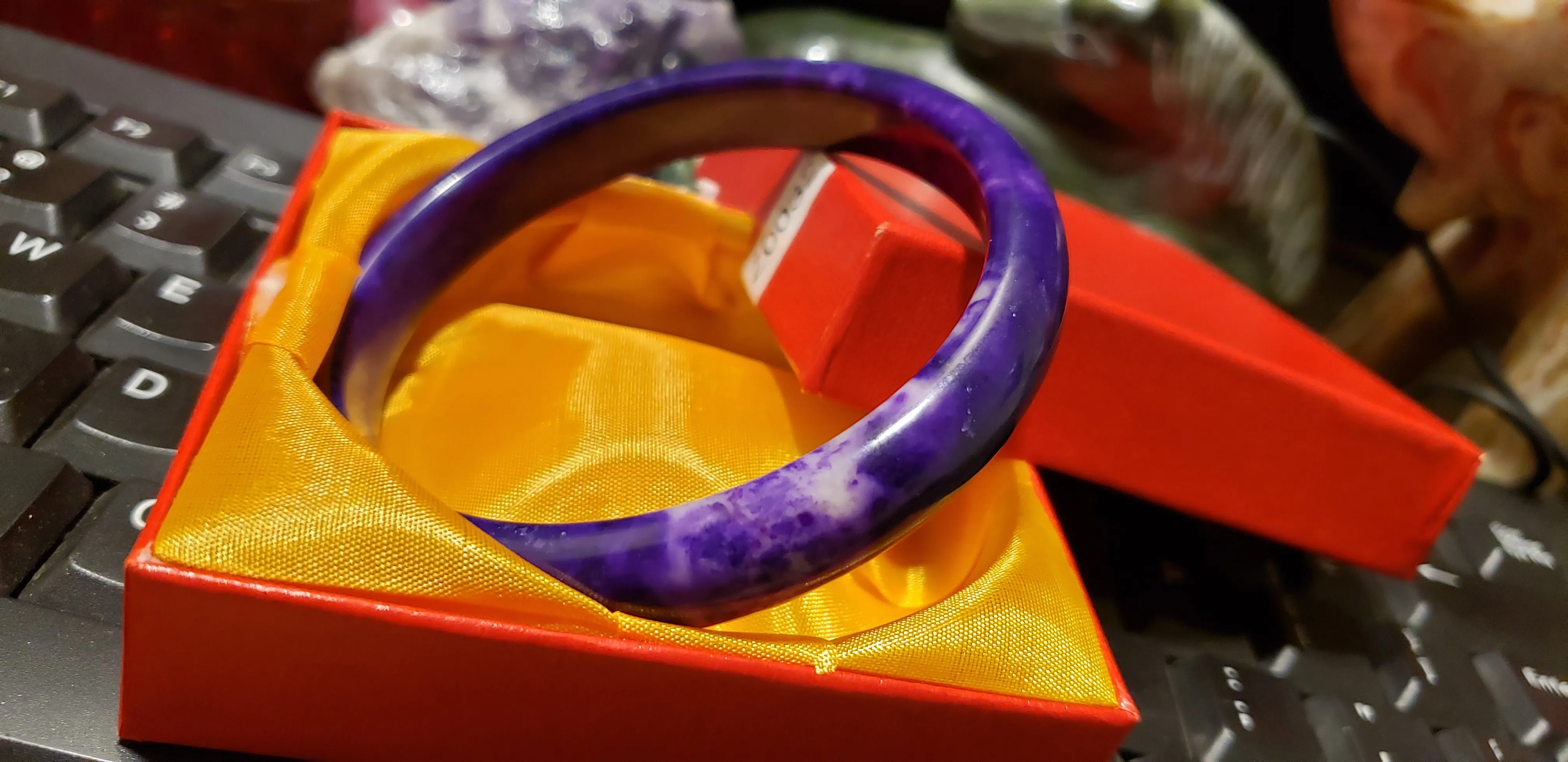 10% OF- 66/67/68mm Certified Natural Lavender Purple Emerald Jade A HandCarved Lucky Bracelet Bangle Z0032
