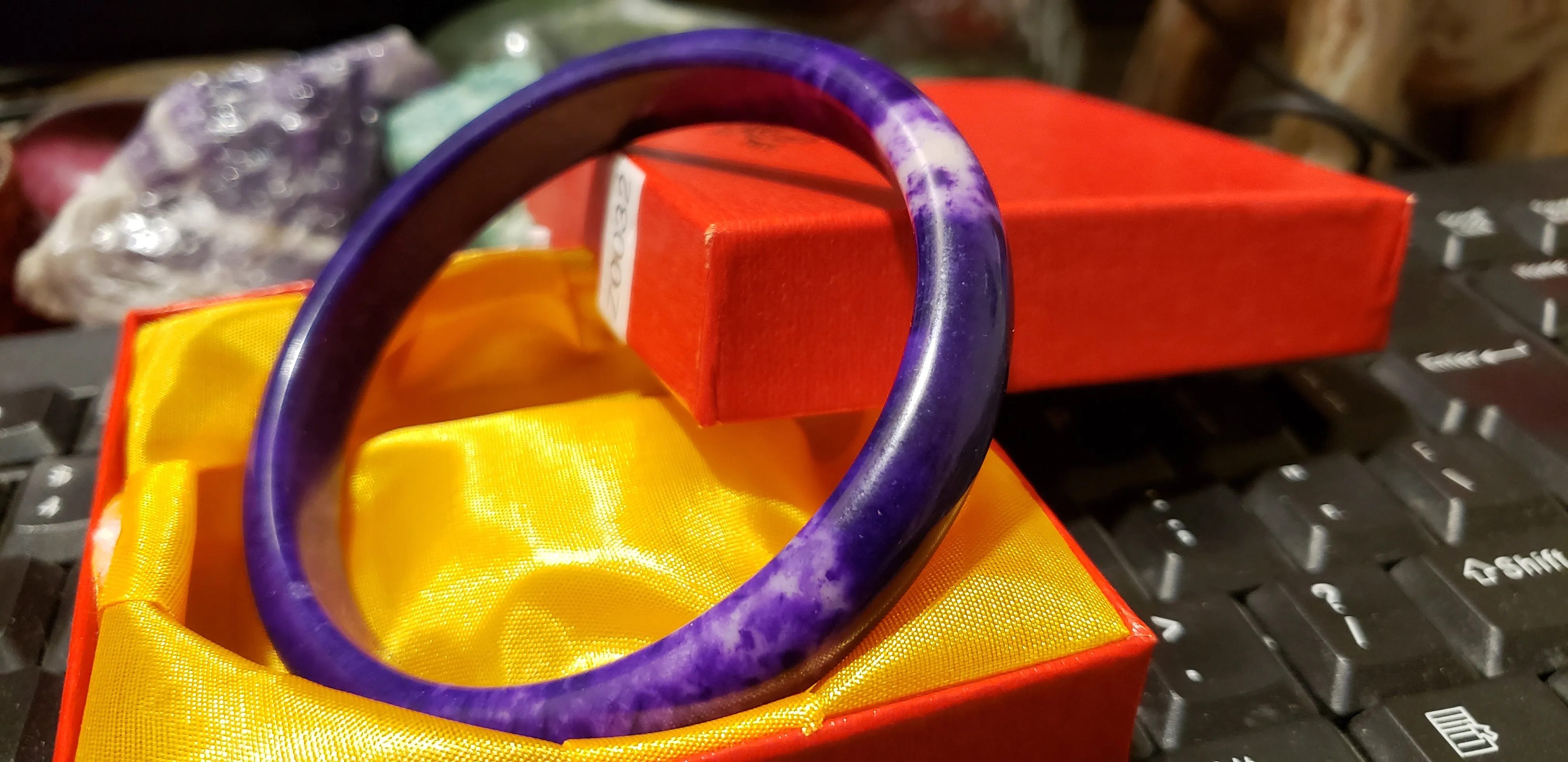 10% OF- 66/67/68mm Certified Natural Lavender Purple Emerald Jade A HandCarved Lucky Bracelet Bangle Z0032