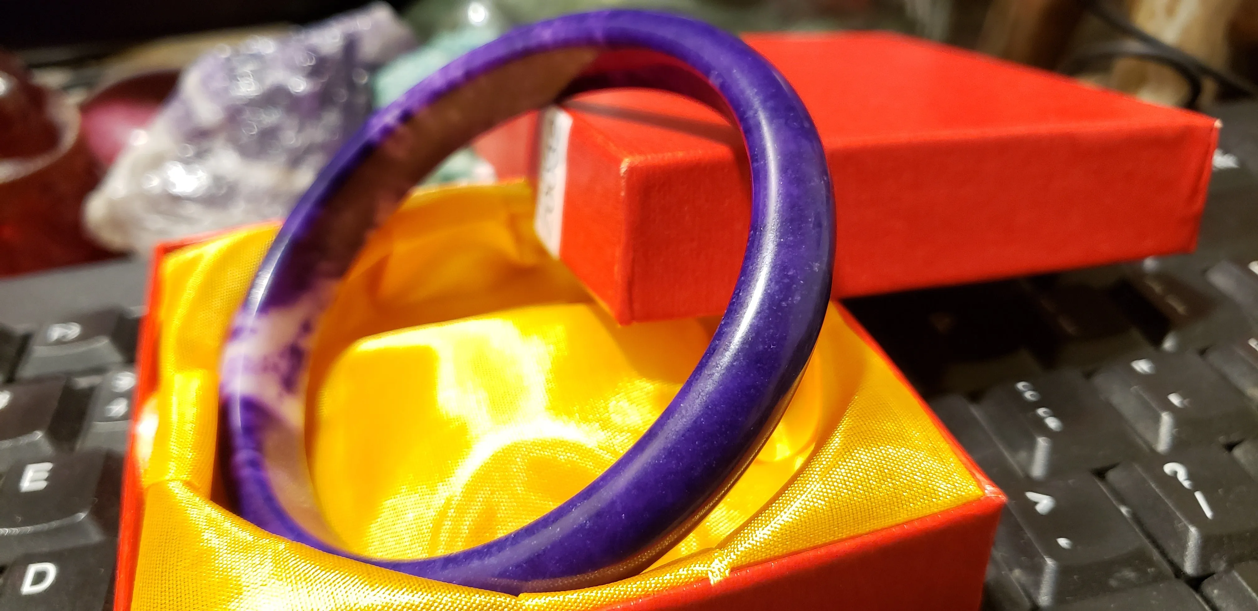 10% OF- 66/67/68mm Certified Natural Lavender Purple Emerald Jade A HandCarved Lucky Bracelet Bangle Z0032