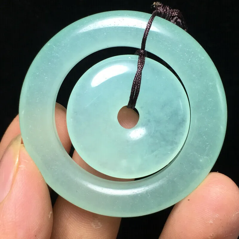 10% OFF- Certified Natural Icy Light Green Emerald A*Jade HandCarved Lucky Safety Pendant