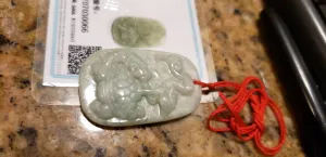 10% OFF- Certified Natural Jadeite Emerald A*Jade HandCarved Blessing Lucky Pendant W0066