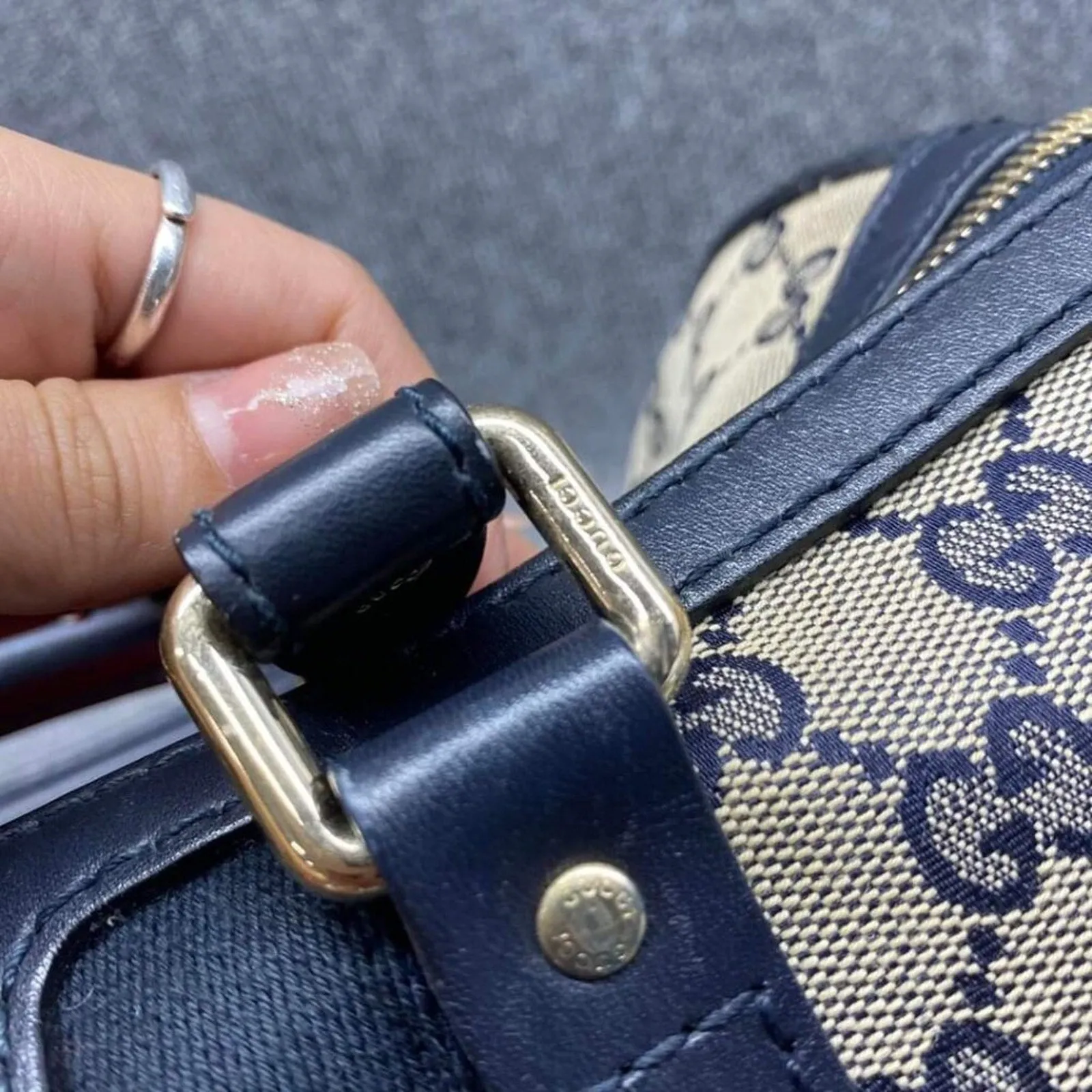 100% Authentic GUCCI Boston Navy GG Cloth Satchel Bag