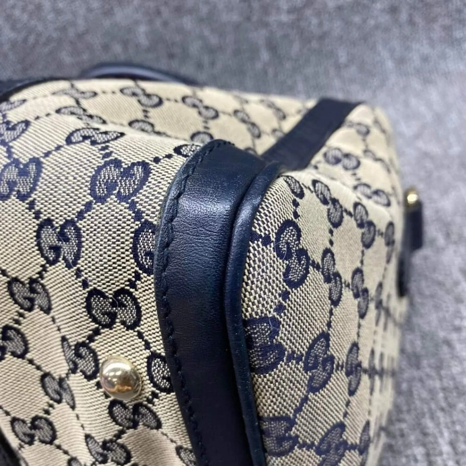 100% Authentic GUCCI Boston Navy GG Cloth Satchel Bag