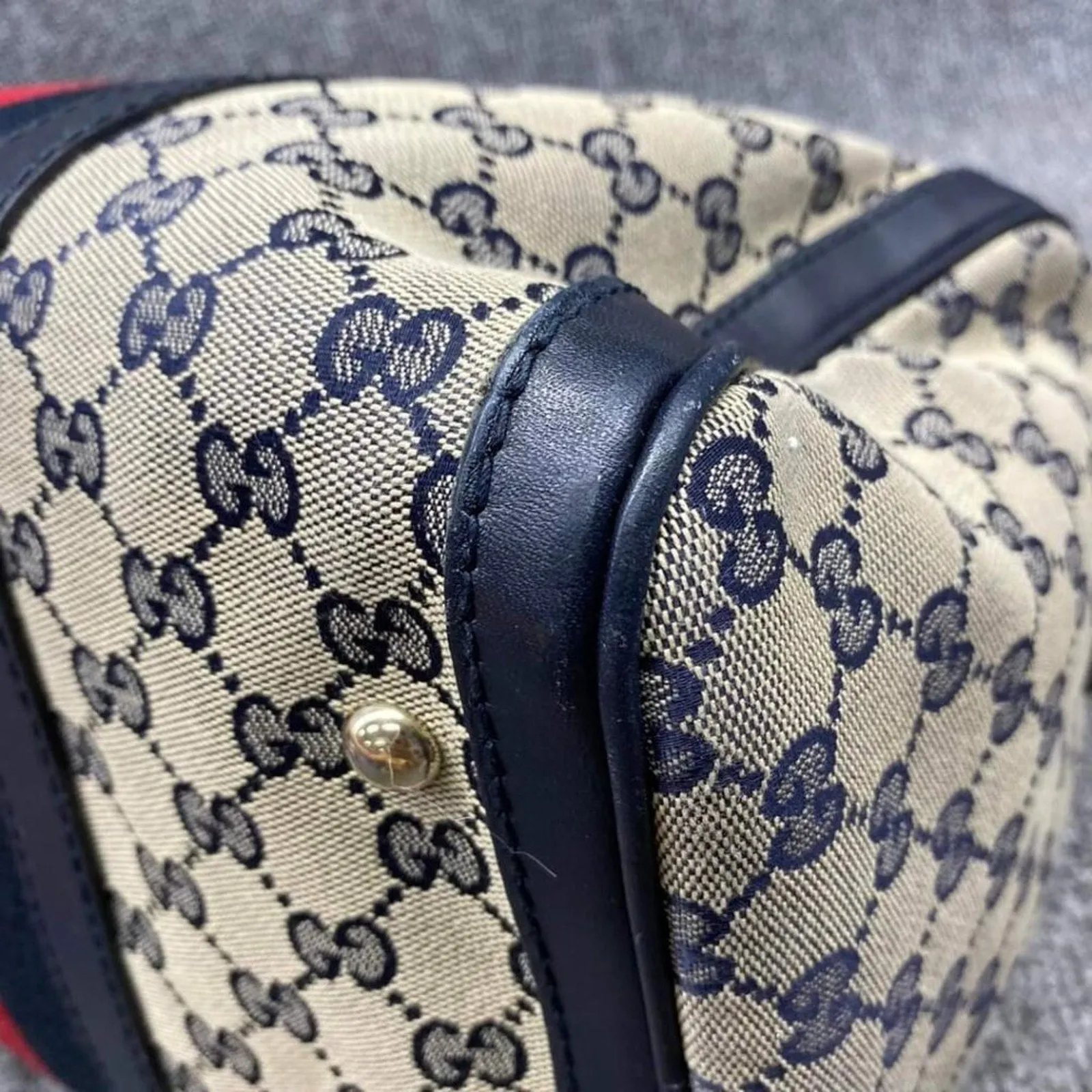 100% Authentic GUCCI Boston Navy GG Cloth Satchel Bag