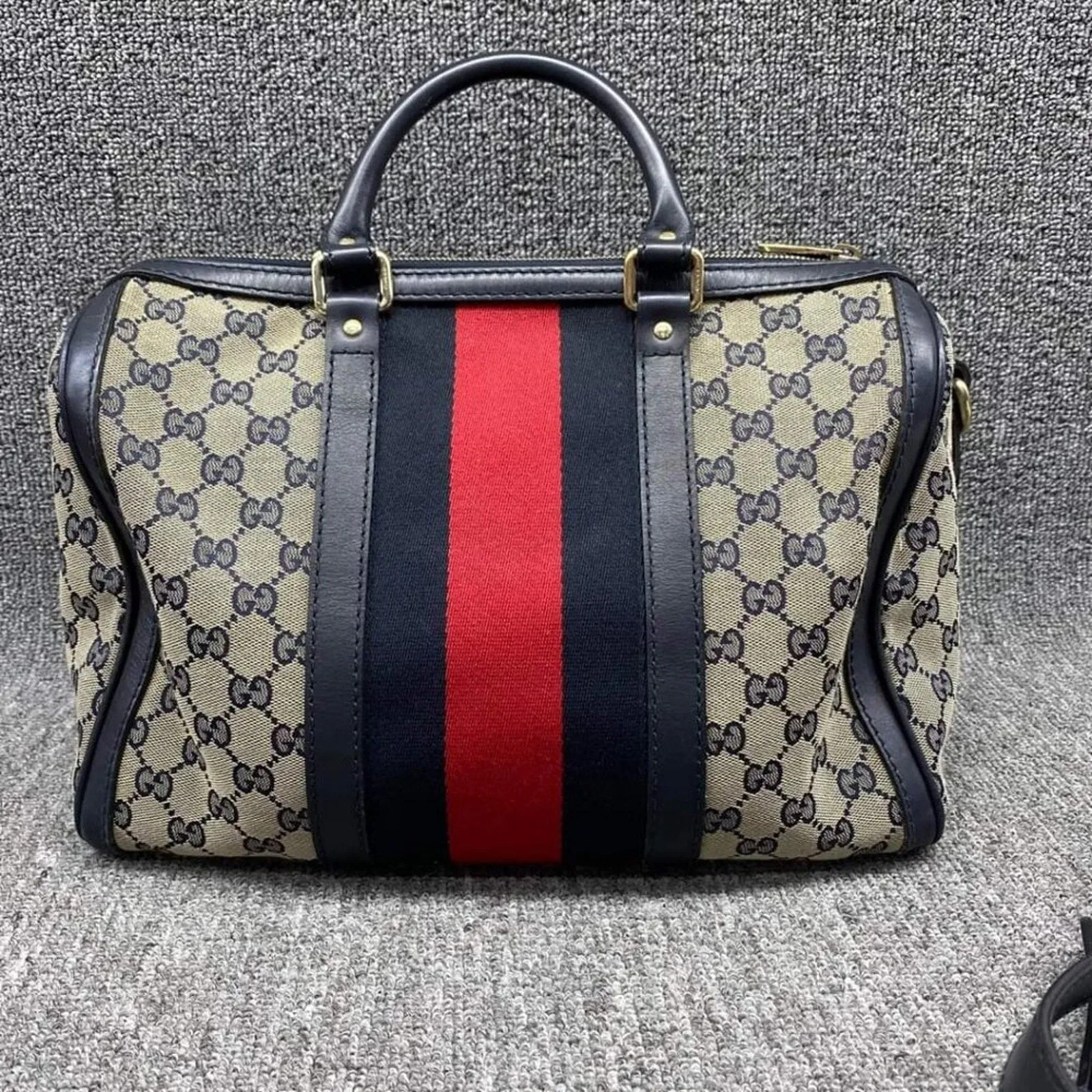 100% Authentic GUCCI Boston Navy GG Cloth Satchel Bag