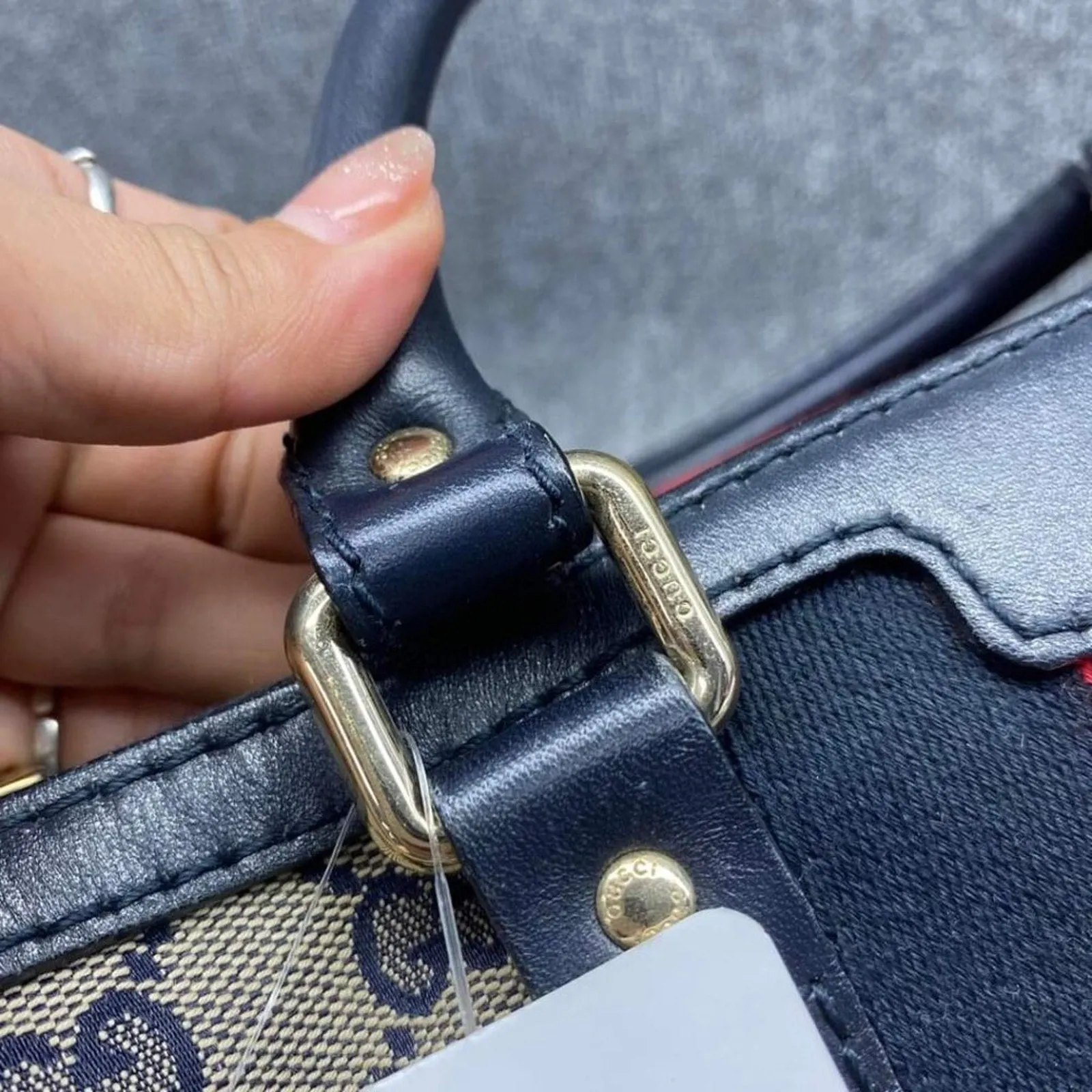 100% Authentic GUCCI Boston Navy GG Cloth Satchel Bag