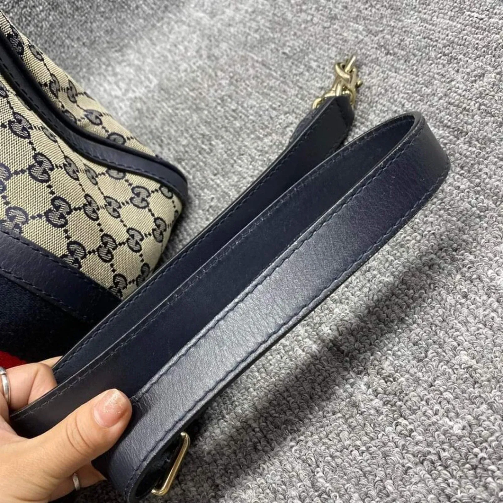 100% Authentic GUCCI Boston Navy GG Cloth Satchel Bag