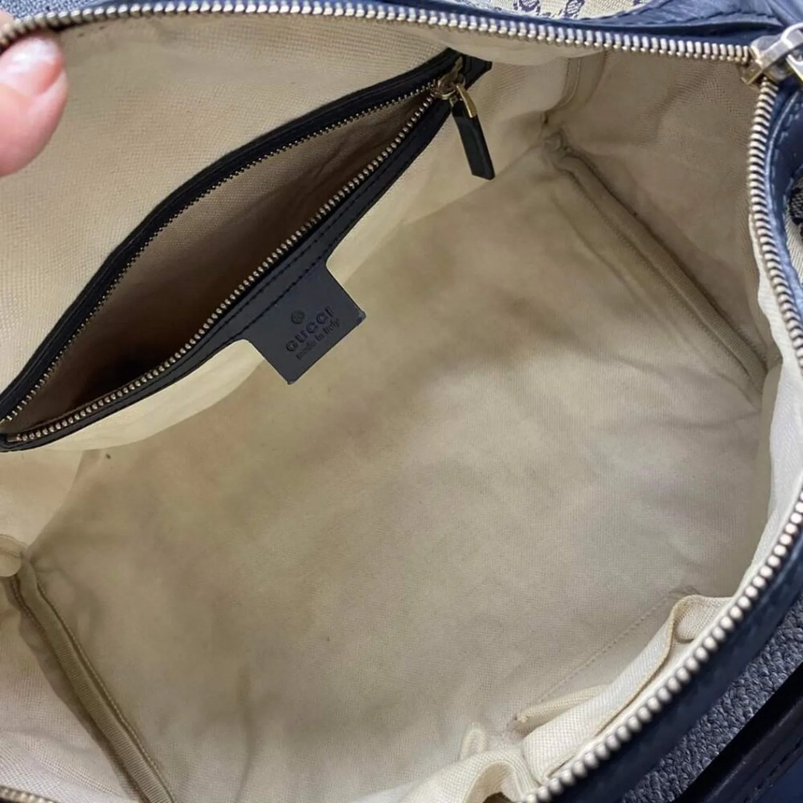 100% Authentic GUCCI Boston Navy GG Cloth Satchel Bag