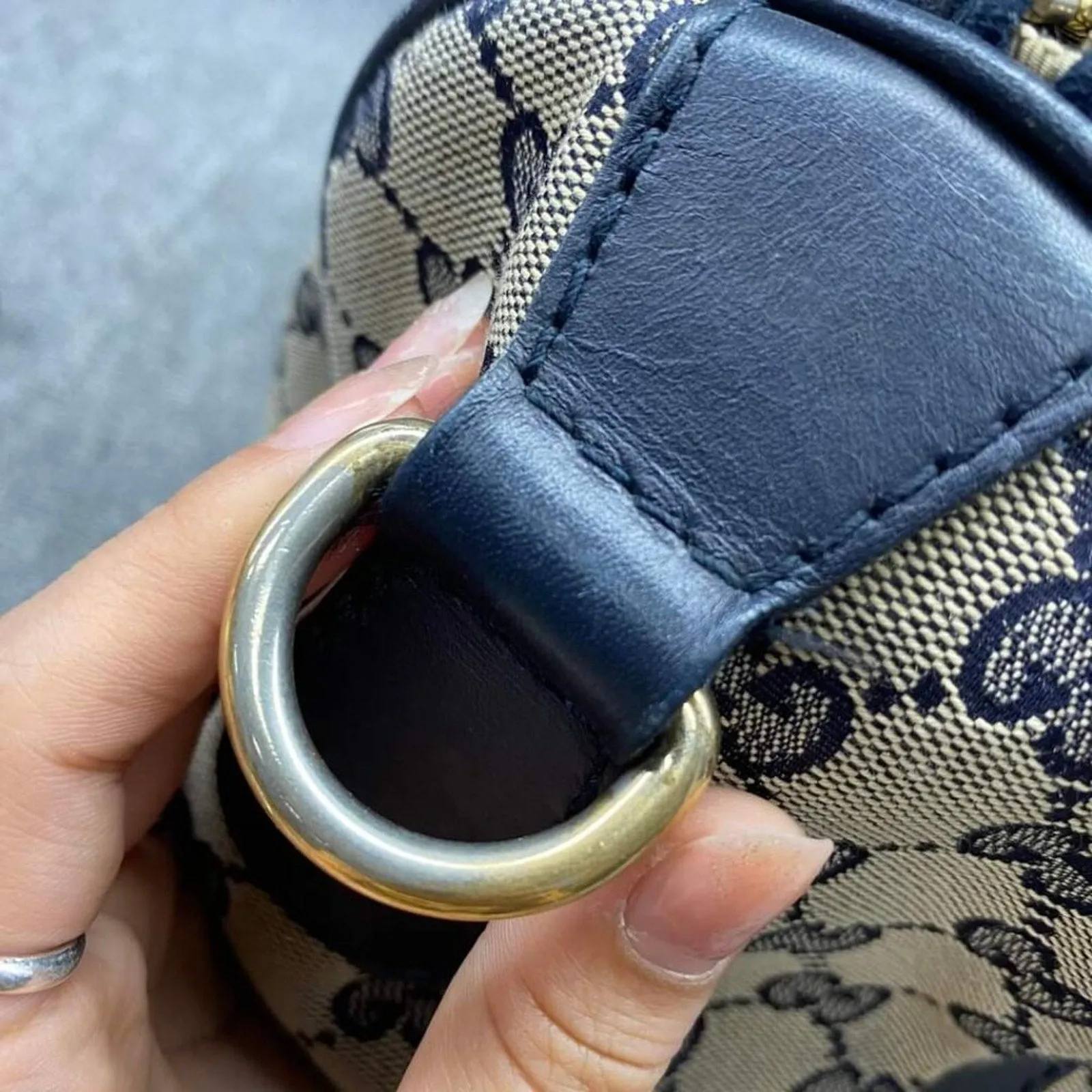 100% Authentic GUCCI Boston Navy GG Cloth Satchel Bag