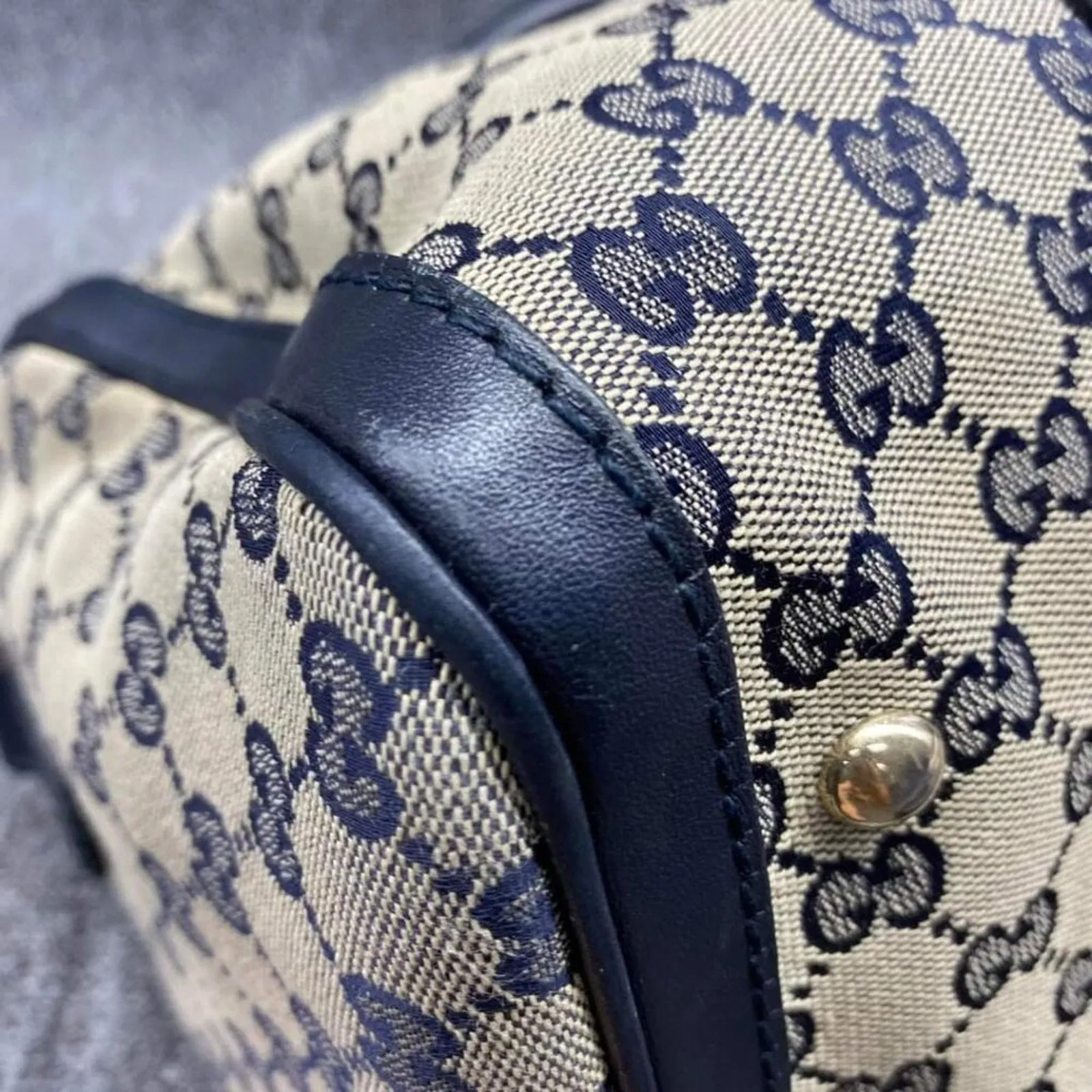 100% Authentic GUCCI Boston Navy GG Cloth Satchel Bag