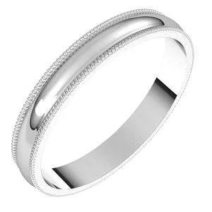 10K White 3 mm Milgrain Half Round Light Band Size 7