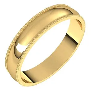 10K Yellow 4 mm Milgrain Half Round Light Band Size 7.5