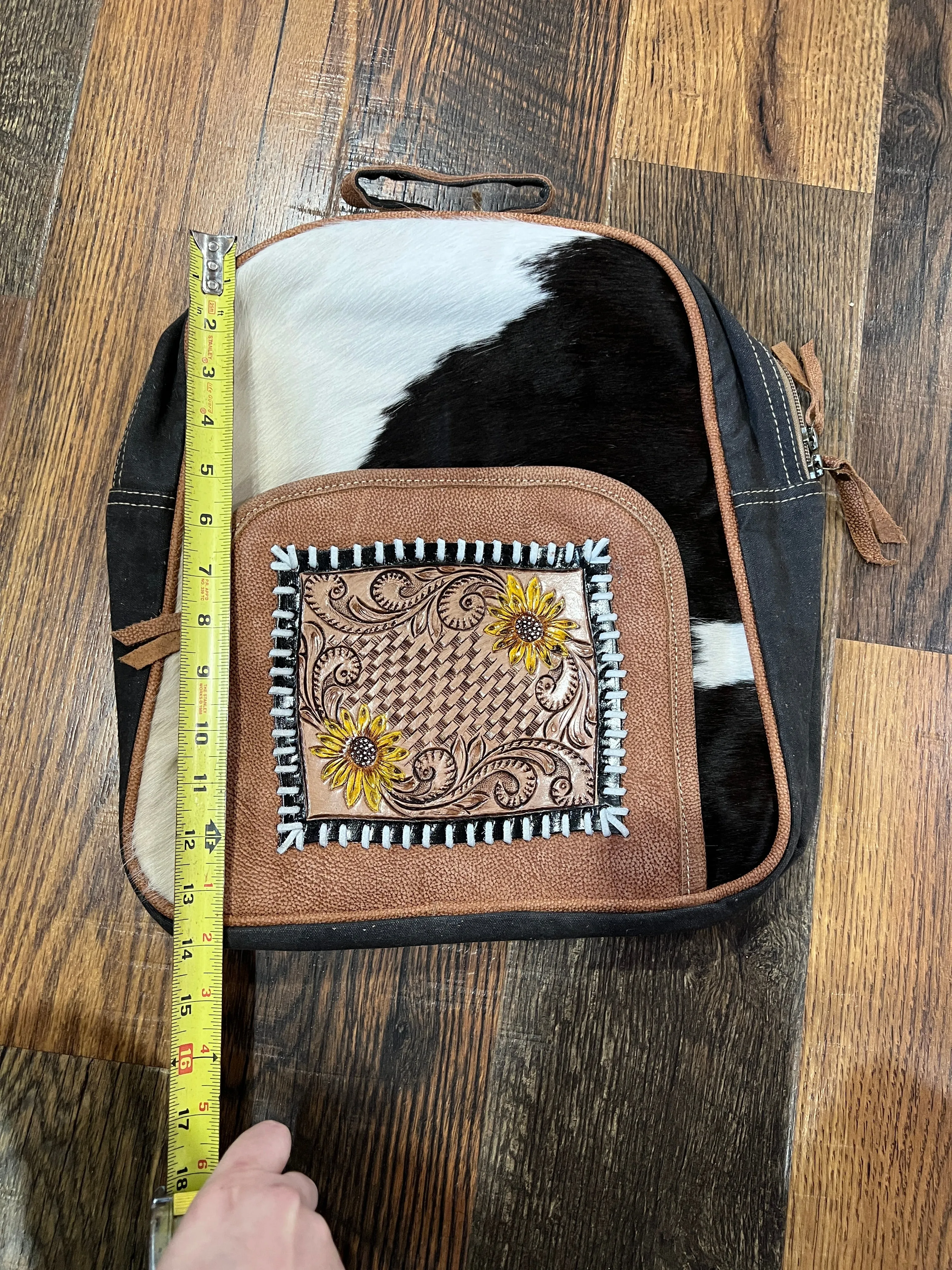 13" x 14.5" Leather Backpack With Cowhide