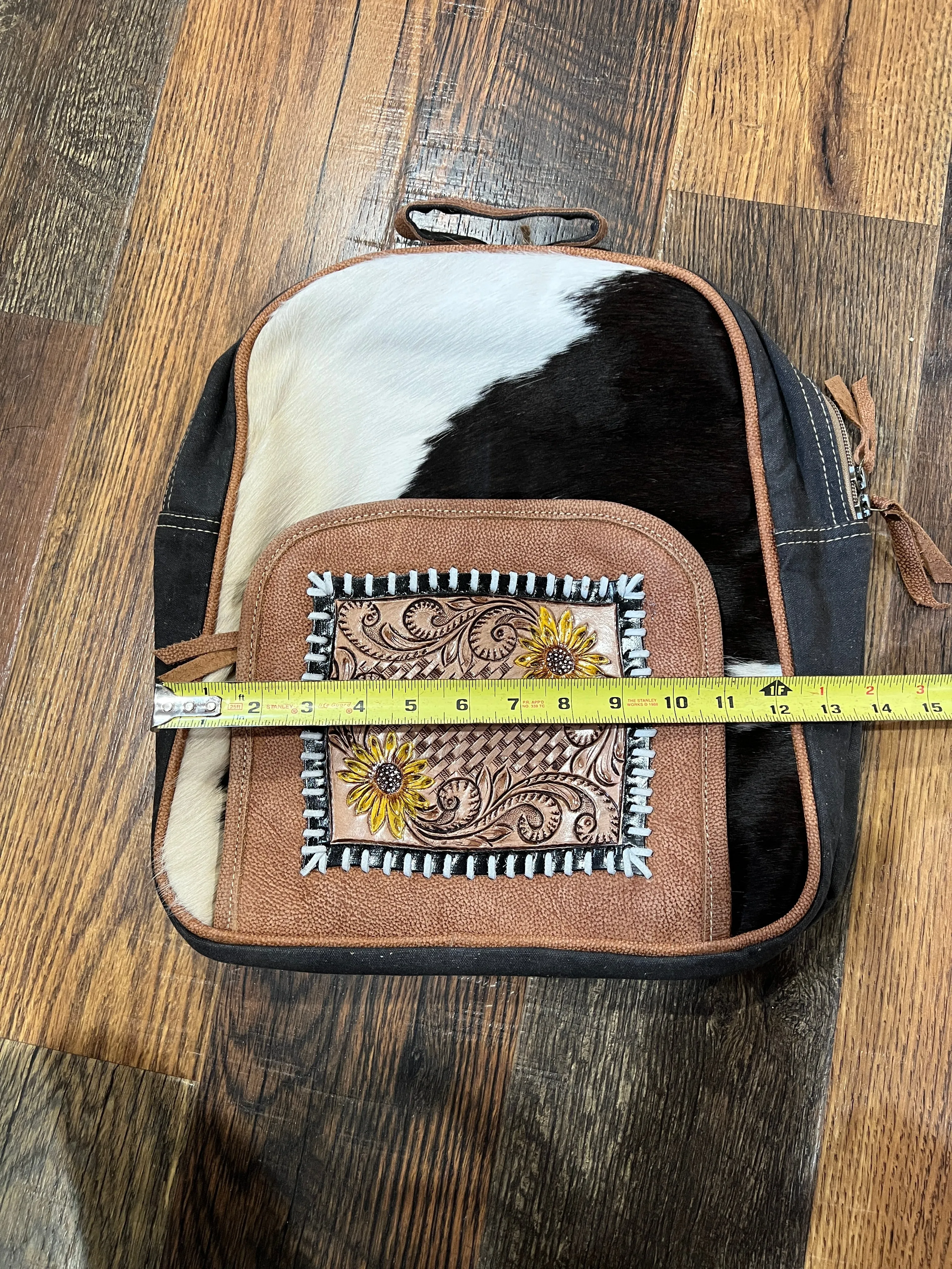 13" x 14.5" Leather Backpack With Cowhide