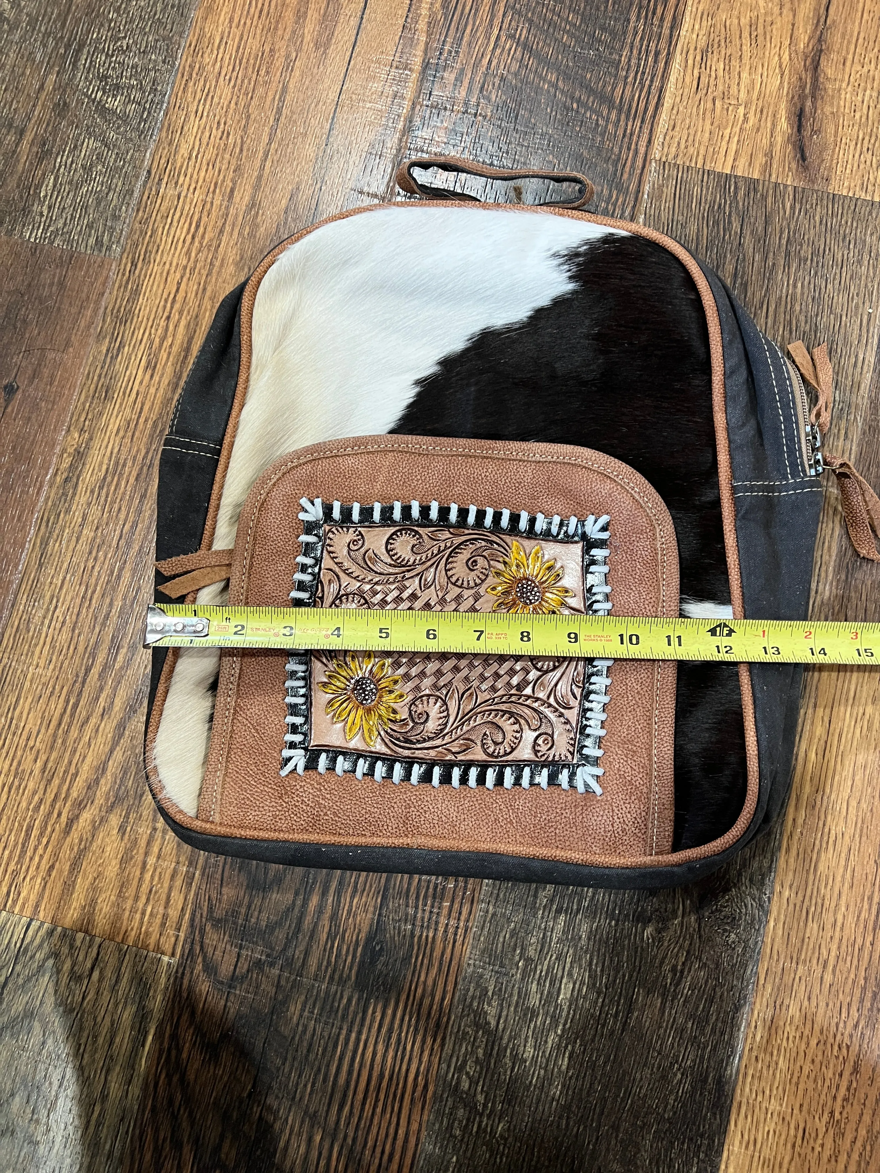 13" x 14.5" Leather Backpack With Cowhide