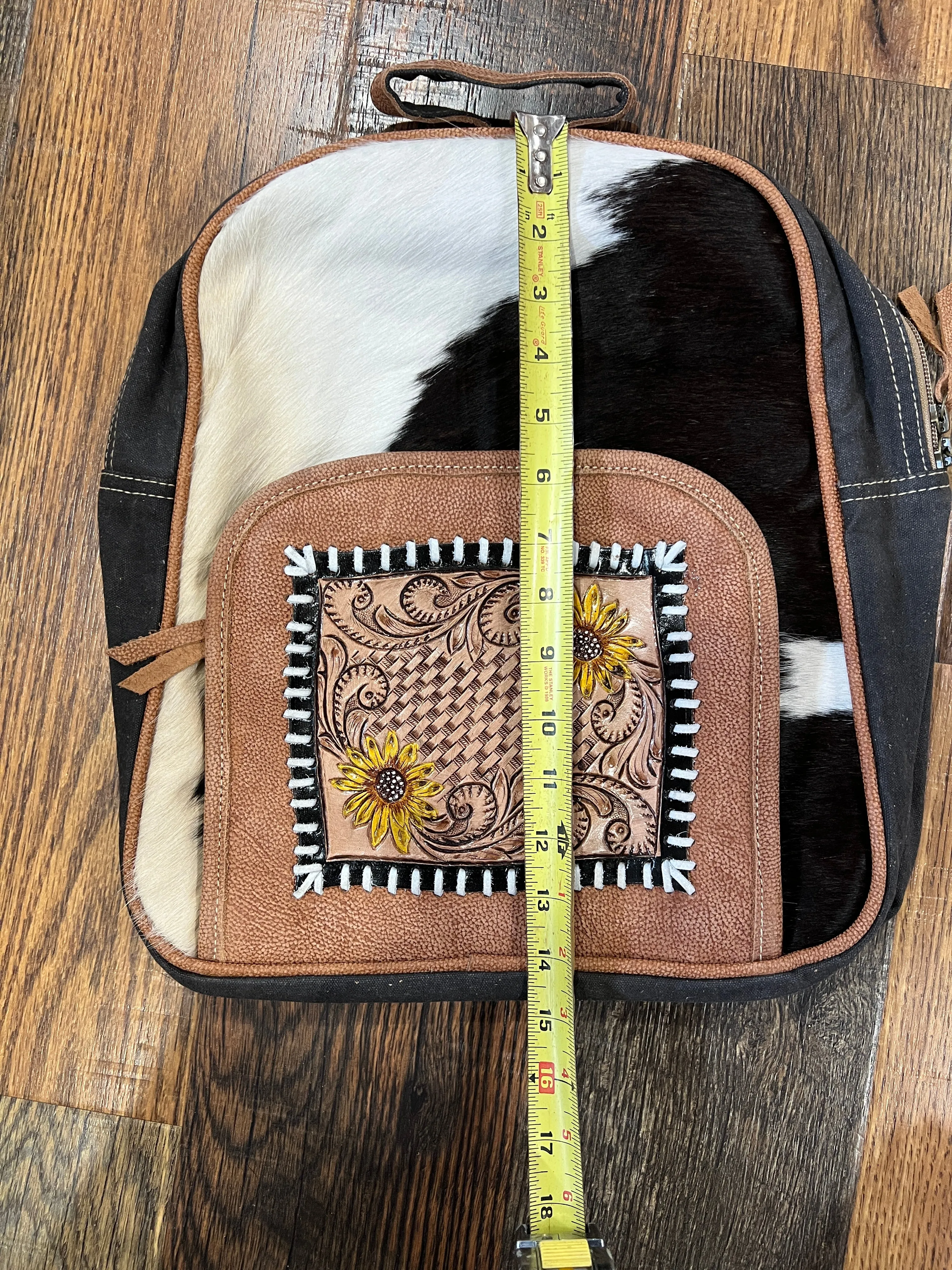 13" x 14.5" Leather Backpack With Cowhide