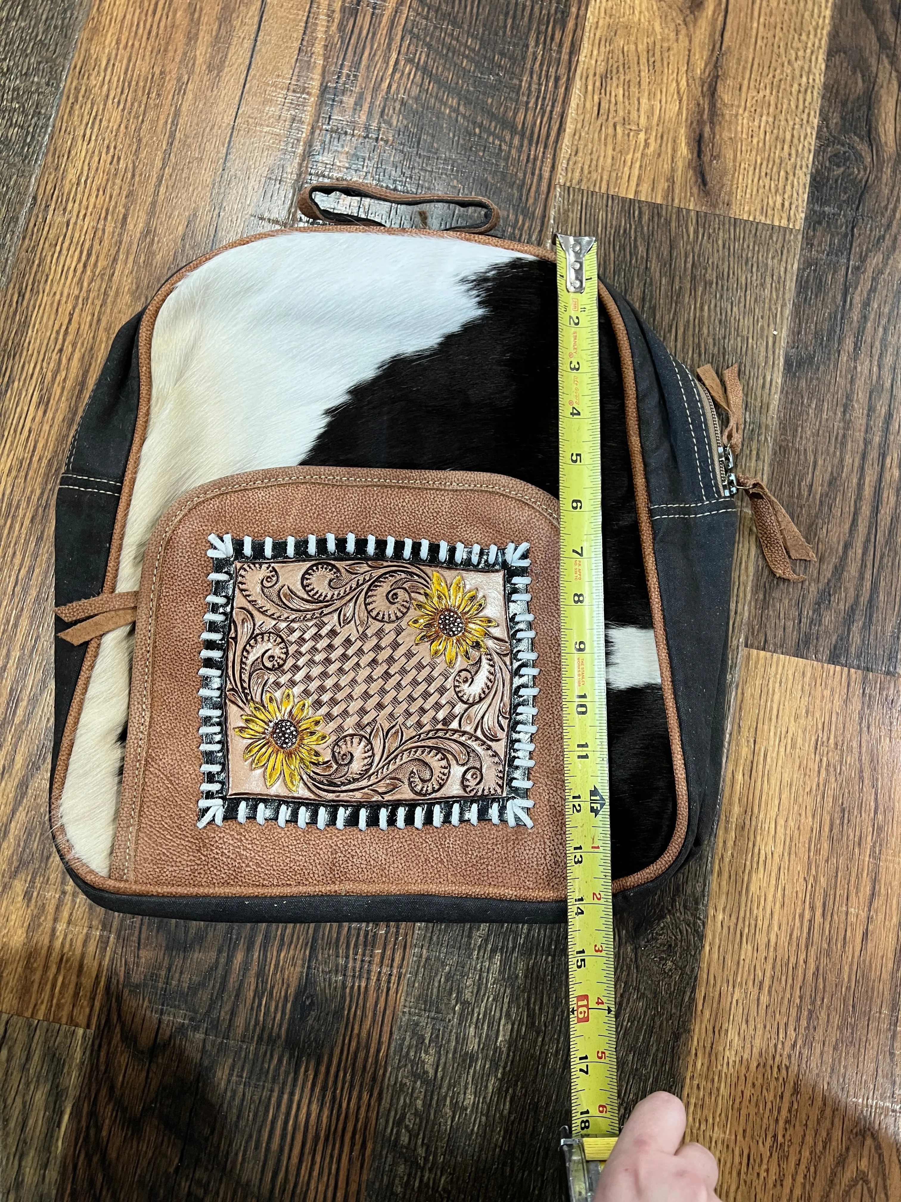 13" x 14.5" Leather Backpack With Cowhide