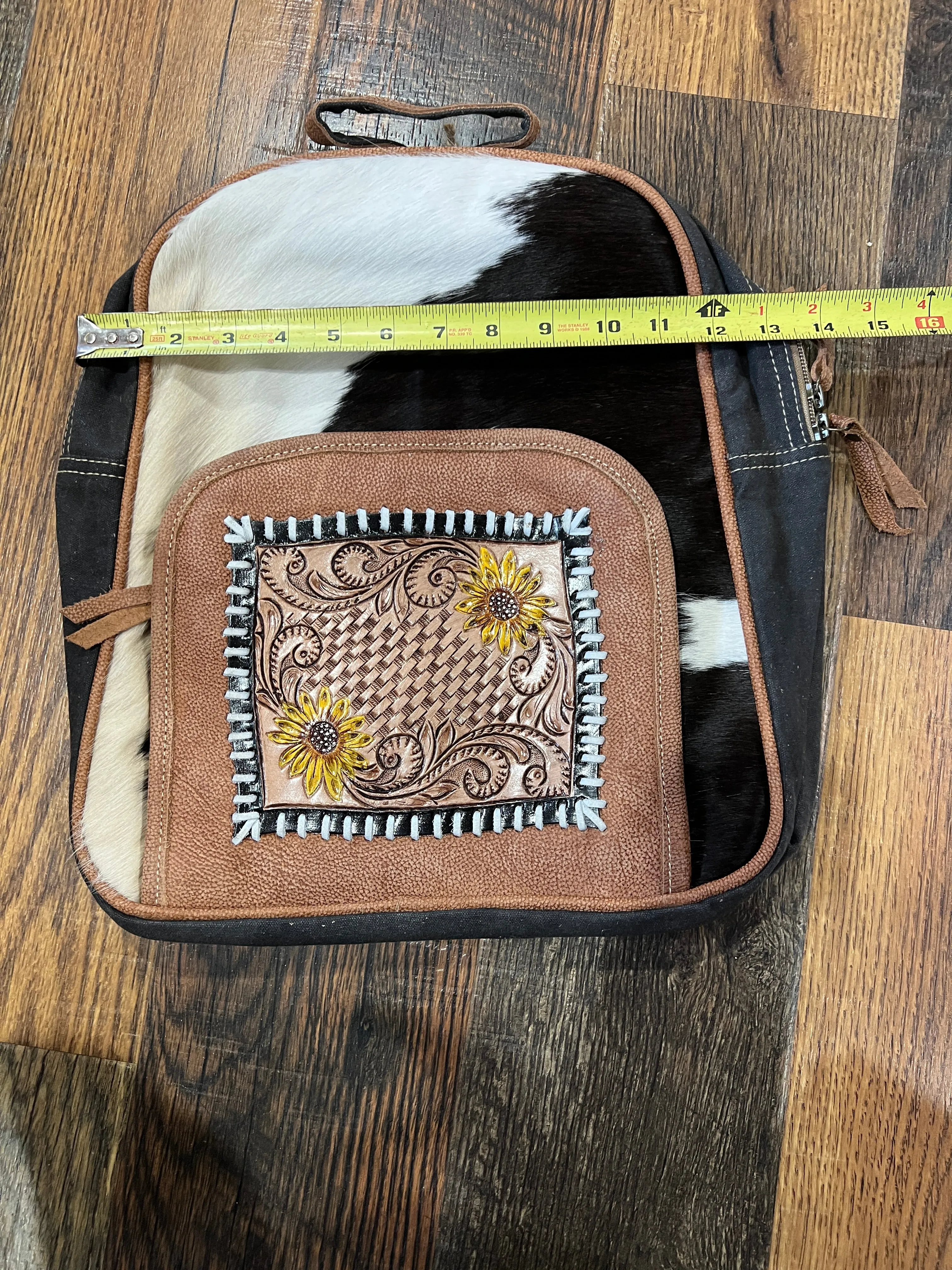13" x 14.5" Leather Backpack With Cowhide