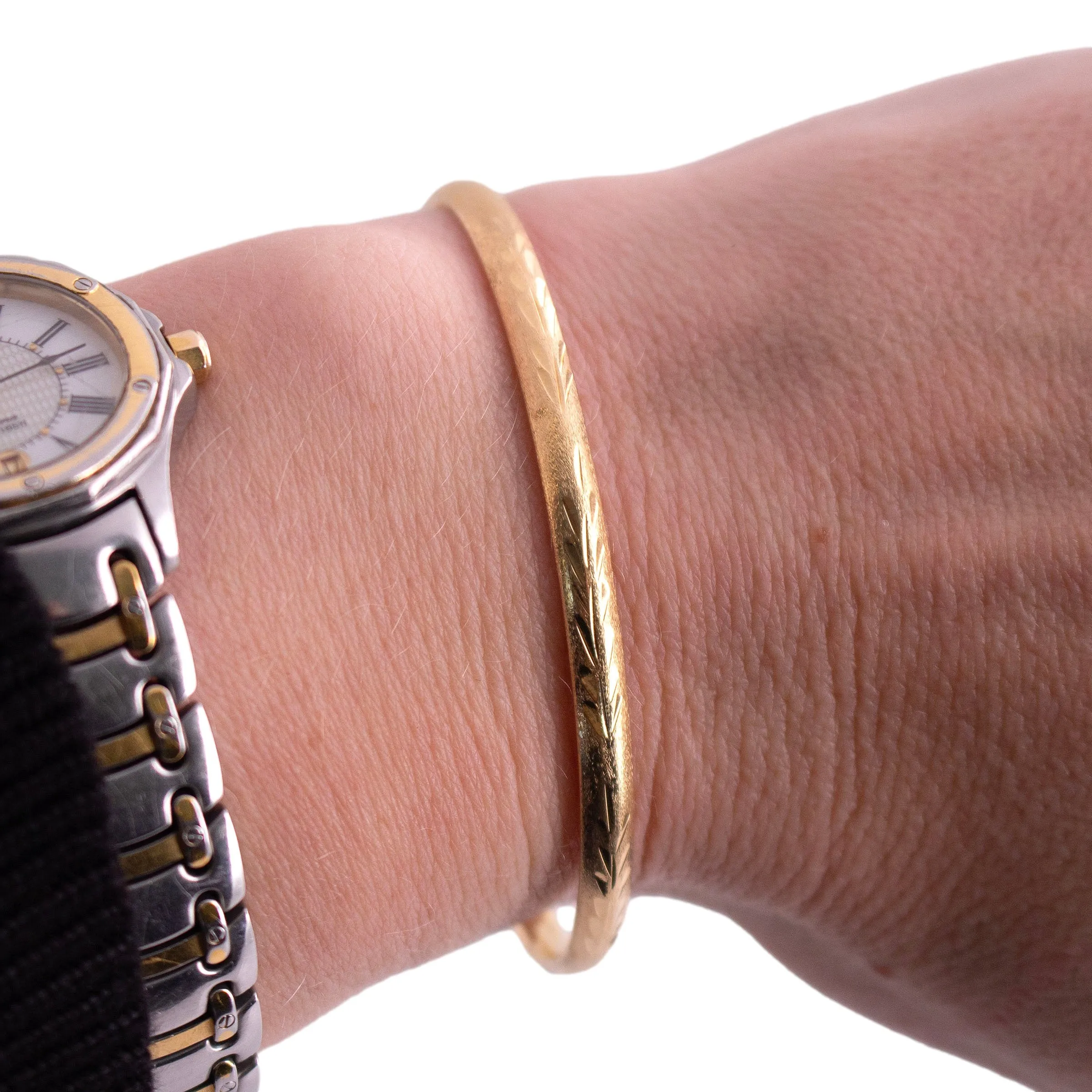 14K Gold Engraved Hinged Bangle