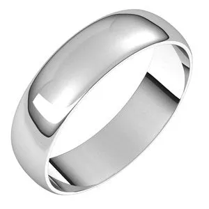 14K White 5 mm Half Round Ultra-Light Band Size 6