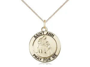 14kt Gold Filled St Ann Pendant on a 18 inch Gold Filled Light Curb Chain.