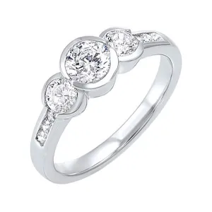 14KT White Gold & Diamond Classic Book 3 Stone Fashion Ring  - 1/2 ctw