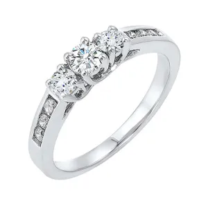 14KT White Gold & Diamond Classic Book 3 Stone Fashion Ring  - 1/2 ctw