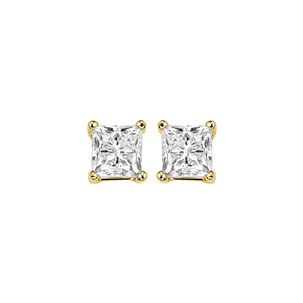 14KT Yellow Gold & Diamond Pricess Cut Stud Earrings  - 1/4 ctw