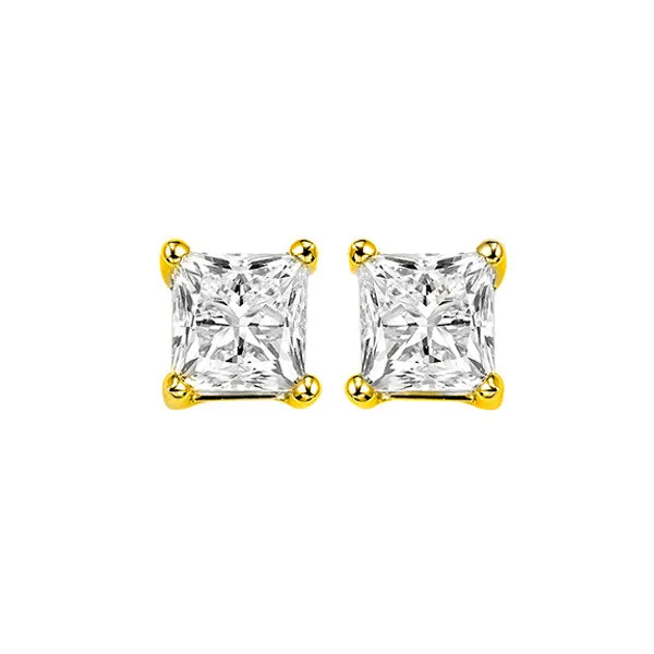 14KT Yellow Gold & Diamond Pricess Cut Stud Earrings  - 5/8 ctw