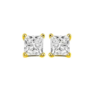 14KT Yellow Gold & Diamond Pricess Cut Stud Earrings  - 5/8 ctw