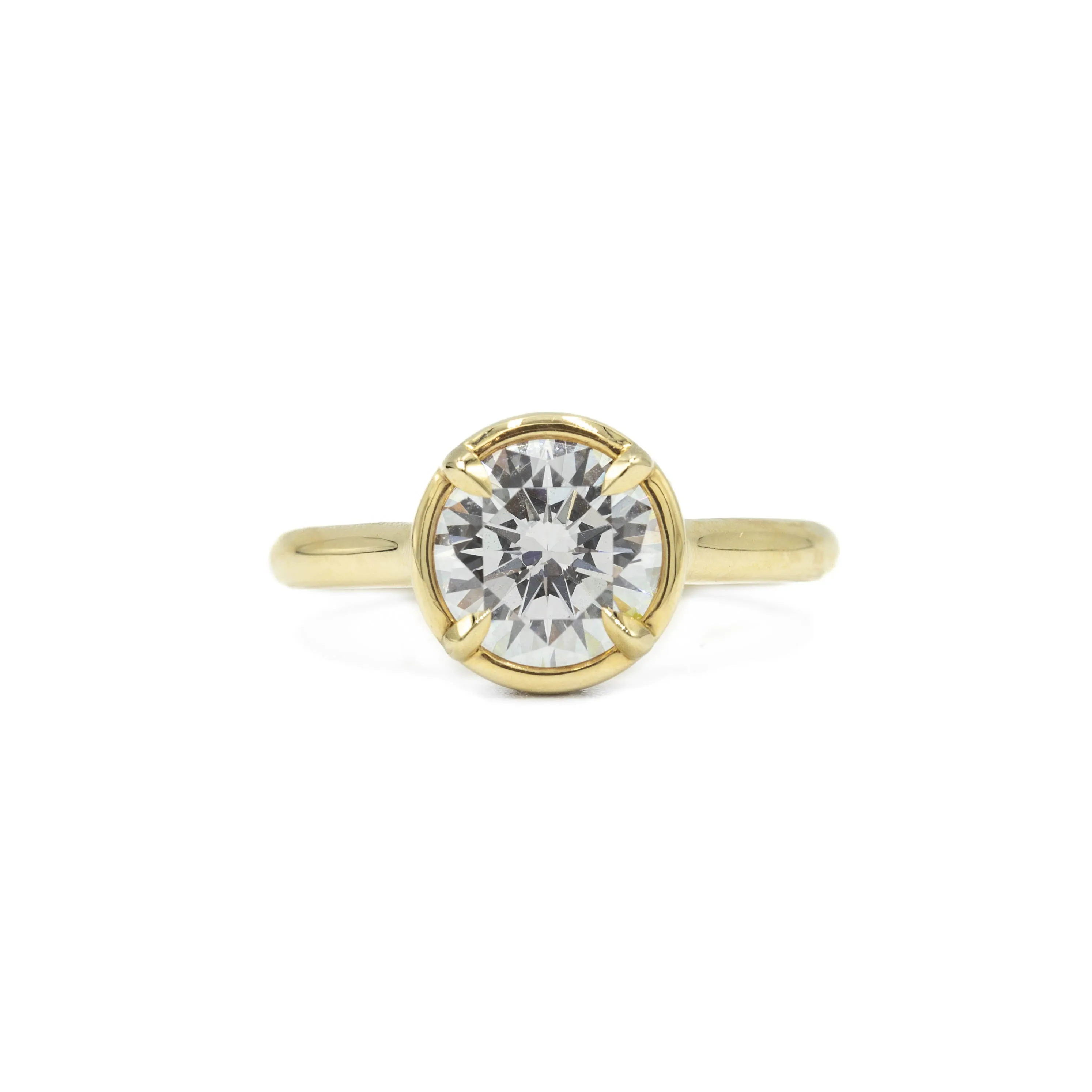 14ky Round Hidden Halo Bezel Diamond Ring