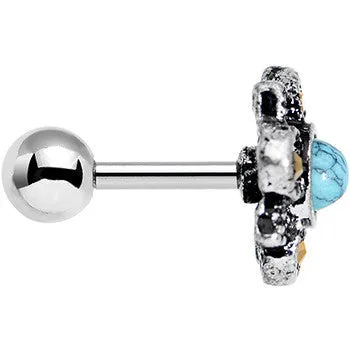 16 Gauge 1/4 Faux Turquoise Bohemian Flower Tragus Cartilage Earring