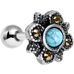 16 Gauge 1/4 Faux Turquoise Bohemian Flower Tragus Cartilage Earring