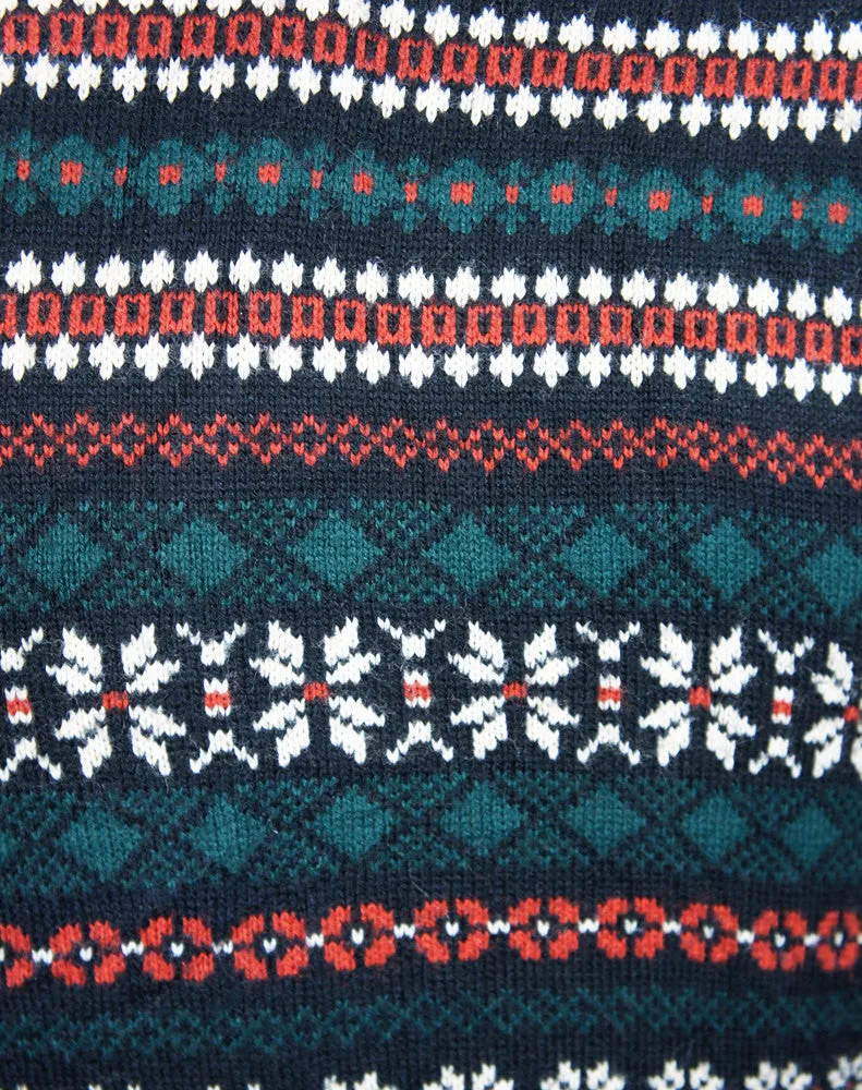 1960's Green, Red, Black & Beige Nordic Sweater, Size L