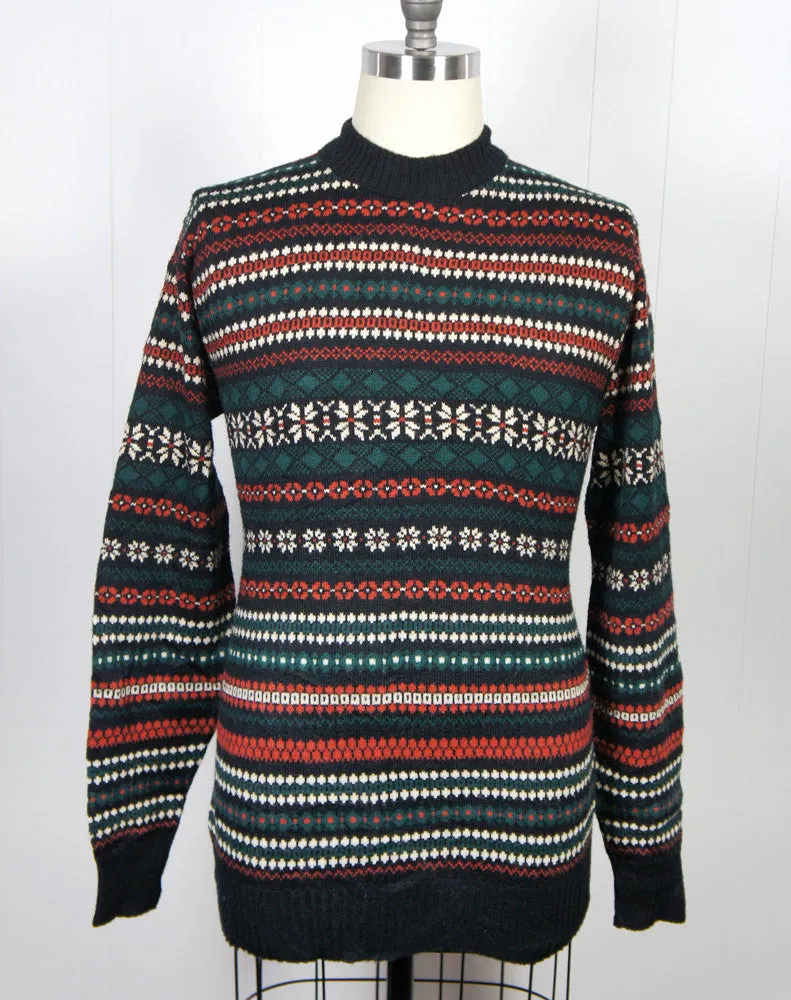 1960's Green, Red, Black & Beige Nordic Sweater, Size L