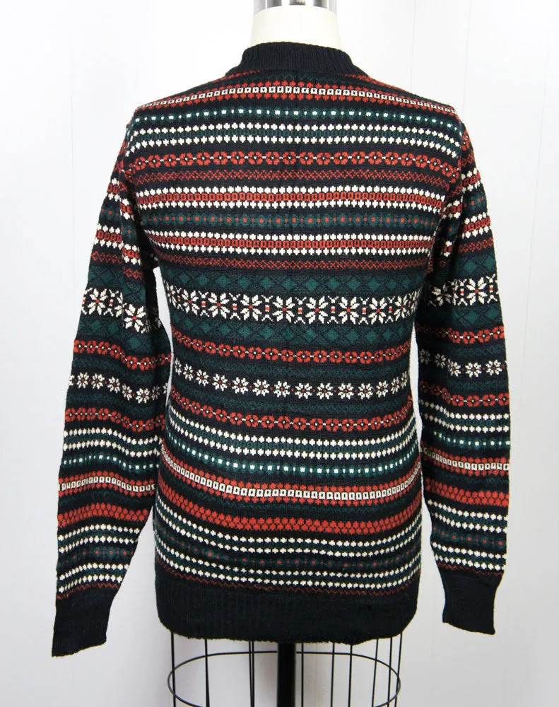 1960's Green, Red, Black & Beige Nordic Sweater, Size L