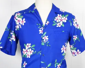 1970's Blue Hawaiian Shirt w/ Floral Print - Size L