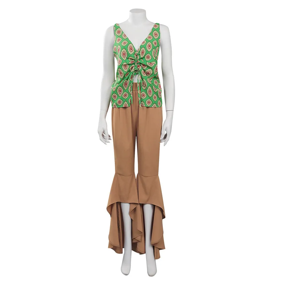 1970s Retro Vintage Hippie Drawstring Lace Up Ruffle Shirt Pants Outfits Halloween Carnival Suit