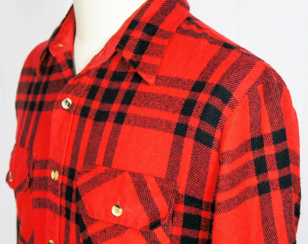 1980's Red & Black Striped Plaid Flannel Shirt - Size L
