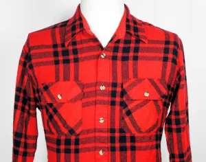 1980's Red & Black Striped Plaid Flannel Shirt - Size L