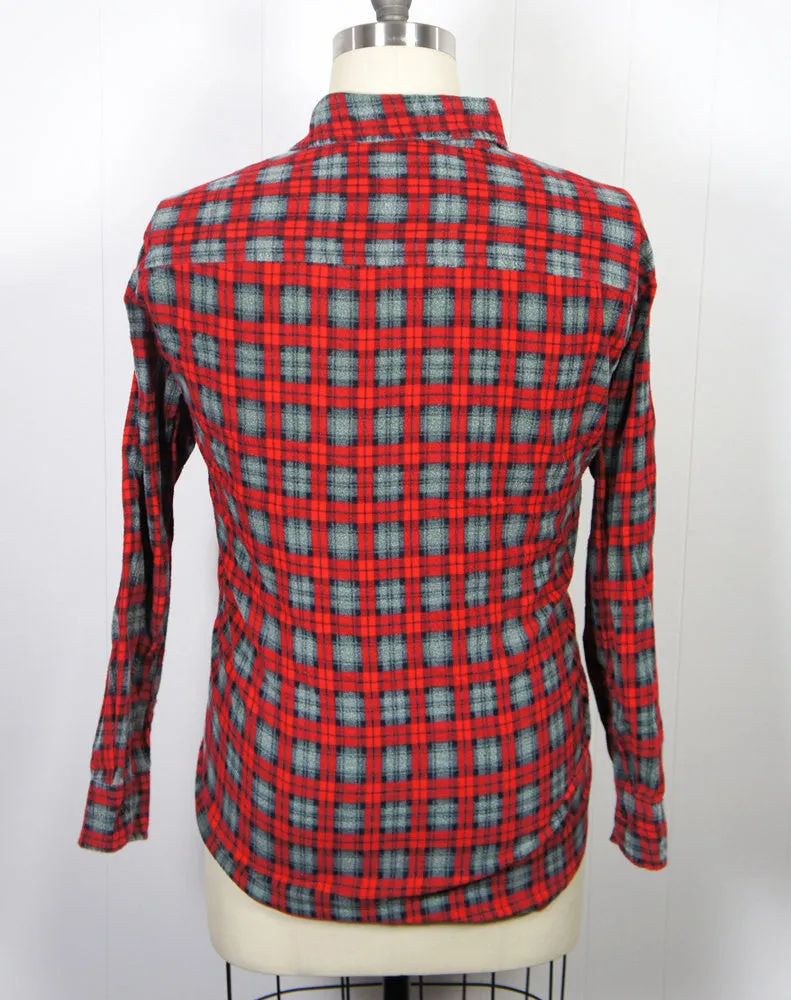 1980's Red & Gray Striped Flannel Shirt - Size L
