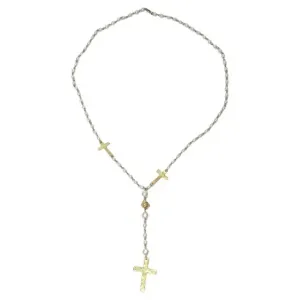 1990s 18K Gold Plated Faux Pearl Rosary Necklace