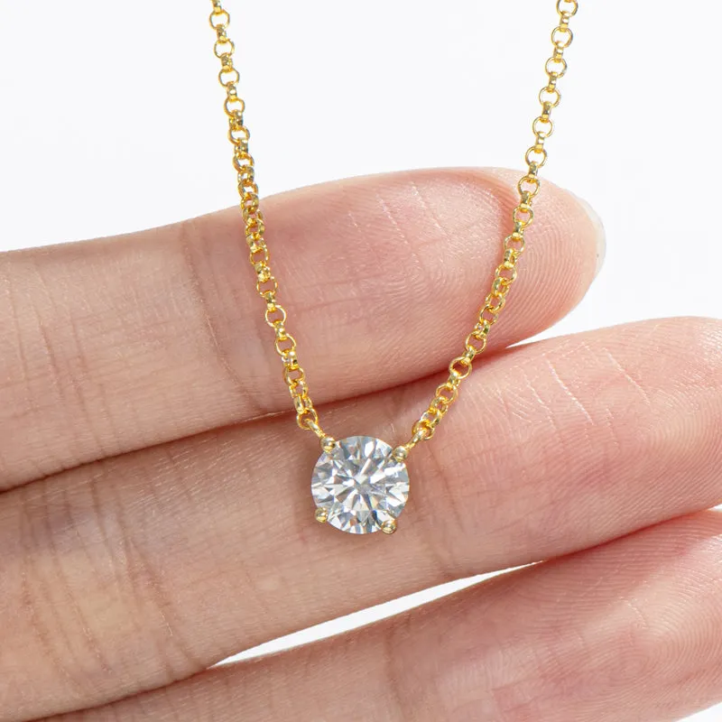 1CT Classic Brilliant Round Moissanite Diamond Pendant Necklace