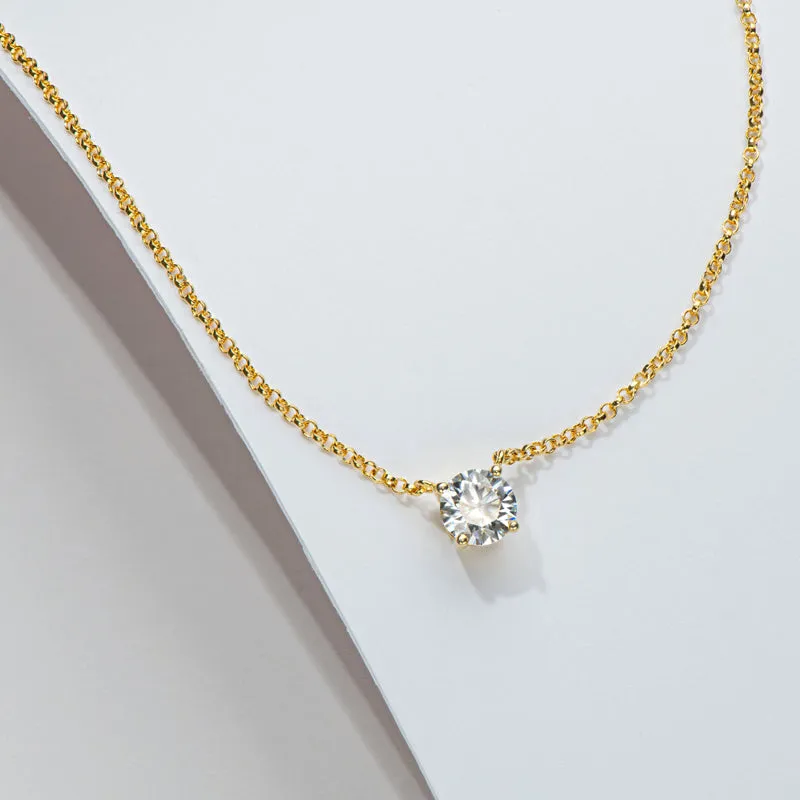 1CT Classic Brilliant Round Moissanite Diamond Pendant Necklace