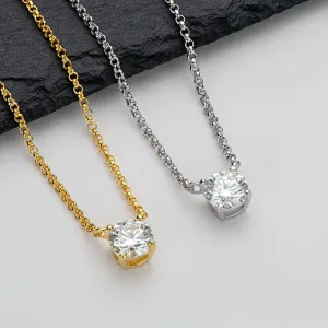 1CT Classic Brilliant Round Moissanite Diamond Pendant Necklace