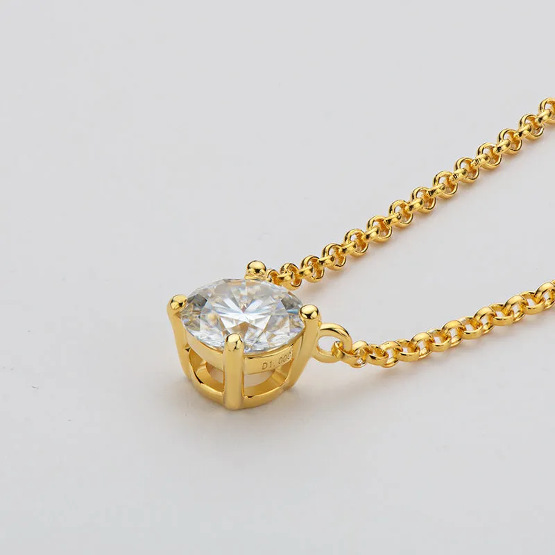 1CT Classic Brilliant Round Moissanite Diamond Pendant Necklace