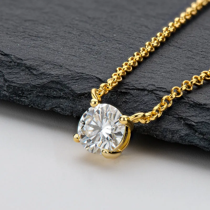 1CT Classic Brilliant Round Moissanite Diamond Pendant Necklace
