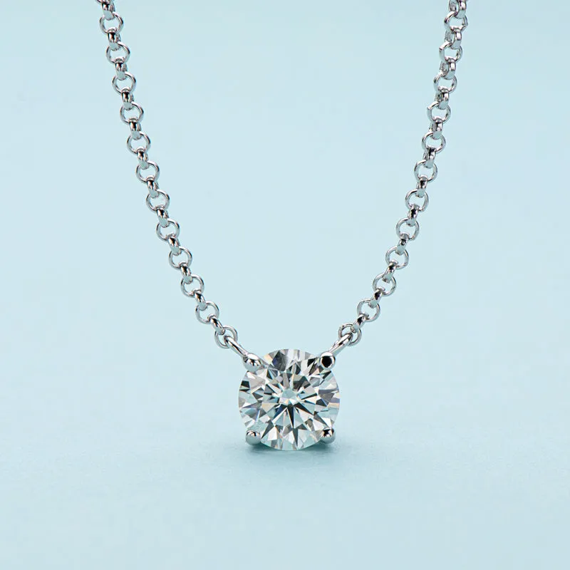 1CT Classic Brilliant Round Moissanite Diamond Pendant Necklace