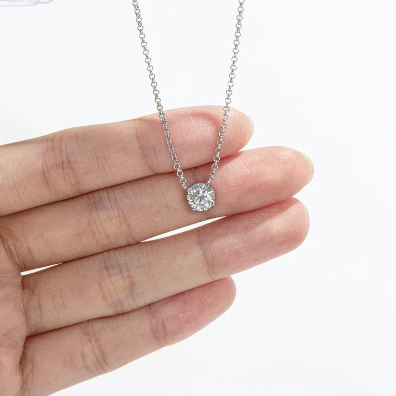 1CT Classic Brilliant Round Moissanite Diamond Pendant Necklace